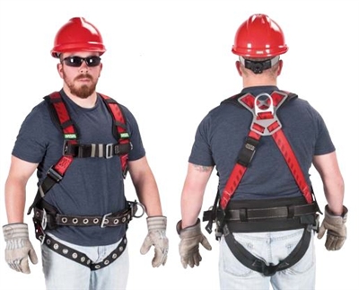 MSA 10053002 TechnaCurv Full Body Construction Harness  Std Red/Black With Secure-Fit Chest & Qwik-Fit Leg Buckles & 1 Back D-Ring Less Belt