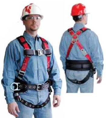 MSA 10054403 TechnaCurv Full Body Construction Harness  Std Red/Black Secure-Fit Chest & Tongue Leg Buckles & 1 Back 2 Hip D-Rings W/Belt