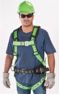 MSA 10063654 TechnaCurv Full Body Construction Harness  Std Green/Black Qwik-Fit Chest & Tongue Leg Buckles & 1 Back 2 Hip D-Rings W/Belt