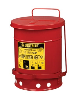 Justrite 09100 6 Gallon Red Oily Waste Can - 11-7/8