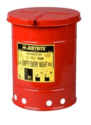 Justrite 09110 6 Gallon Red Oily Waste Can - 11-7/8" x 15-7/8" Hand Operated