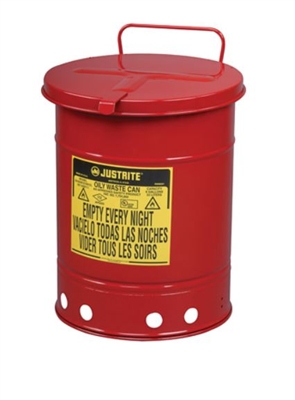 Justrite 09310 10 Gallon Red Oily Waste Can - 13-15/16" x 18-1/4" Hand Operated