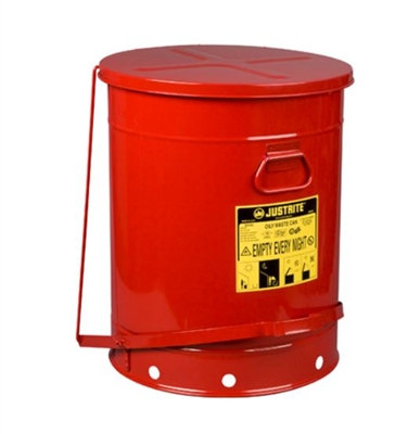 Justrite 09700 21 Gallon Red Oily Waste Can - 18-3/8" x 23-7/16" Foot Operated