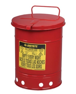 Justrite 09710 21 Gallon Red Oily Waste Can - 18-3/8" x 23-7/16" Hand Operated