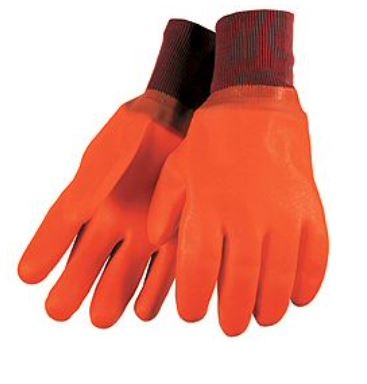 MCR 6700F Double Dipped Foam Lined PVC Glove - Fluorescent Orange With Red Knit Wrist