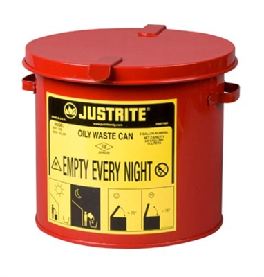 Justrite 09200 2 Gallon Red Oily Waste Can - 9-5/8" x 9-1/8" Countertop