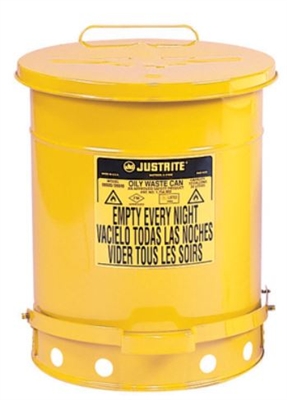 Justrite 09501 14 Gallon Yellow Oily Waste Can - 16-1/16" x 20-1/4" Foot Operated