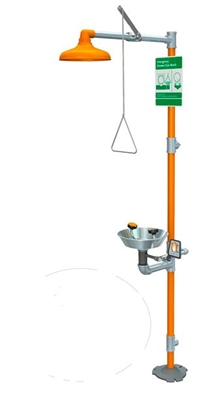 Guardian Equipment G1950 Safety Shower Station With Eye/Face Wash - Orange ABS Plastic Showerhead And Stainless Steel Bowl