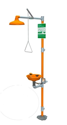 Guardian Equipment G1950P Safety Shower Station With Eye/Face Wash - Orange ABS Plastic Showerhead And Bowl