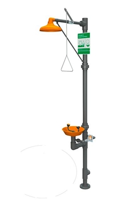 Guardian Equipment G1992 Safety Shower Station With Eye Wash - Safety Orange ABS Plastic Showerhead And Bowl With Steel Ball Valves