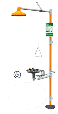 Guardian Equipment GBF1909 Barrier-Free Safety Station With WideArea Eye/Face Wash - Orange ABS Plastic Showerhead And Stainless Steel Bowl